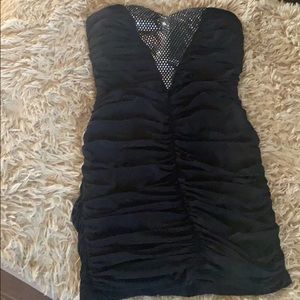 Strapless Black sequined mini scrunched dress, GNO